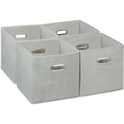 Relaxdays - Lot de 4 boîtes de rangement, caisses pliables, HxLxP : 30x30x30 cm, poignées, panières pour étagère, gris