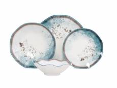 Service de table 24 pièces dinal porcelaine motif abstrait bleu, blanc et marron
