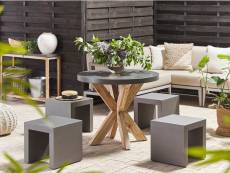 Set de jardin table ronde en fibre-ciment gris et bois