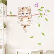 Shining House - stickers muraux enfants chat mignoni autocollants animaux forêt Arbre branche fleurs i sticker mural pour chambre d'enfant