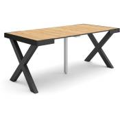 Skraut Home - Table console extensible, Console meuble, 180, Pour 8 personnes, Pieds bois massif, Style moderne, Chêne