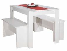 Table 110x70 cm + 2 bancs PAROS coloris blanc