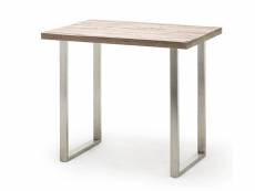 Table de bar coloris chêne blanchi , pieds en acier brossé inoxydable - longueur 120 x hauteur 95 x profondeur 80 cm