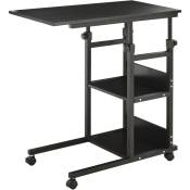 Table de lit/fauteuil - table roulante - hauteur réglable - 2 étagères intégrées - panneaux particules E1 métal noir - Noir