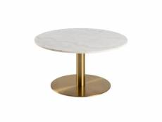 Table de repas ronde clara plateau marbre blanc piétement acier couleur laiton brossé 80 x 75 20101003553