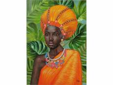 "tableau femme africaine orange collier 70x100cm"