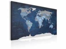 Tableau sur toile décoration murale image imprimée cadre en bois à suspendre monde bleu foncé 120x80 cm 11_0004488