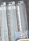 Voilage en organza à fines rayures zébrées - Bleu Pétrole - 140 x 260 cm