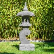 Wanda Collection - Lanterne japonaise pagode zen en pierre de lave 90 cm - Gris