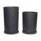 2 pots allongés avec soucoupe en pierre noire - Hübsch