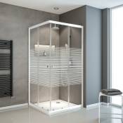 Accès d'angle droit avec parois portes de douche coulissantes, 75-90 x 75-90 x 180 cm, verre 4 mm, Sunny Schulte décor rayures, profilé blanc