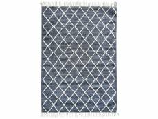 Boho croisillons - tapis coton motifs croisillons en laine épaisse gris foncé 160x230