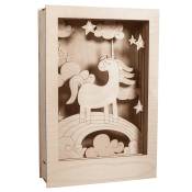 Cadre décoratif en bois à motif 3D licorne 20x30x6,5cm