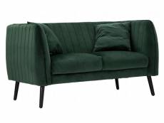 Canapé 2 places, structure en éponge et velours avec pieds en bois, couleur verte, complet avec 2 coussins, mesure 75 x 77 x 136 cm 8052773586252