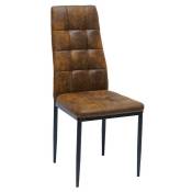 Chaise simili cuir marron vintage capitonné et pieds acier noir Kentor