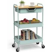 Chariot de cuisine à 3 niveaux avec table et tiroir, utilité en métal, chariot d'étagère, pour salon, cosmétique polyvalent, chariot de service pour