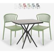 Ensemble 2 Chaises et 1 Table Carrée Noire 70x70cm Design pour Extérieur Jardin bar restaurant terrasse Magus Dark Couleur: Vert foncé