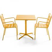 Ensemble table de jardin bistrot et 2 fauteuils métal jaune