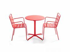 Ensemble table de jardin et 2 fauteuils métal rouge - palavas