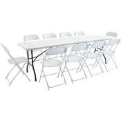 Ensemble table et 10 chaises pliantes de jardin - Blanc
