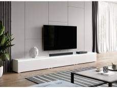 FURNIX meuble tv debout/ suspendu Bargo 300 (3x100) x 32 x 34 cm style contemporain blanc mat/ blanc brillant avec LED
