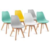 Idmarket - Lot de 6 chaises scandinaves sara mix color pastel jaune, blanc, gris clair x2, vert mentholé x2 - Multicolore