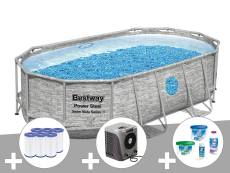 Kit piscine tubulaire ovale Bestway Power Steel SwimVista avec hublots 4,27 x 2,50 x 1,00 m + 6 cartouches de filtration + Kit de traitement au chlore