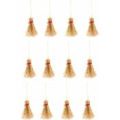 Linghhang - Lot de 12 mini balais de sorcière à suspendre pour enfants avec corde et paille - yellow