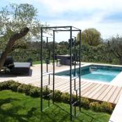 Lmoulin - Arche de jardin Linéale en acier anthracite tubes carrés petit modèle + 4 supports poteaux à enfoncer - Gris
