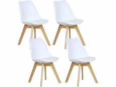 Lot de 4 chaises de salle à manger. Pied en bois. Assise en similicuir. Style nordique. Blanc