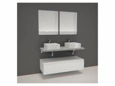 Meuble de salle de bain will - plan suspendu 120 cm + equerres + meubles tiroir + vasques + miroirs