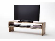 Meuble tv en bois d'acacia massif coloris noyer - l145