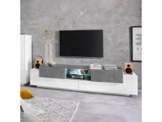 Meuble tv salon 3 placards 220cm blanc et ardoise new coro low l AHD Amazing Home Design