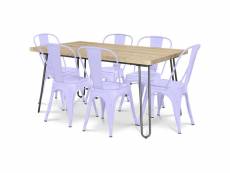 Pack table à manger - design industriel 150cm + pack de 6 chaises à manger - design industriel - hairpin stylix lavande