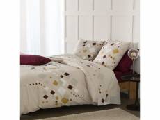 Parure de lit housse de couette avec taies d'oreiller 100% coton 57 fils tigy bordeaux taille 220 x 240 cm PD12846-220