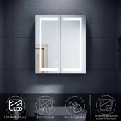 Sonni - Armoire de toilette led avec éclairage Miroir de salle de bain Prise électrique Touch Antibuée Acier inoxydable 60x70cm Charnière sans fil