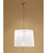 Suspension Tiffany 3+3 Ampoules E14+G9, doré avec Abat jour blanc & cristal transaparent