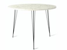 Table à manger ronde bois effet marbre blanc et pieds