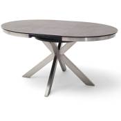 Table à manger, table de repas ronde extensible coloris anthracite, pieds en acier brossé - Diamètre 120-160 x Hauteur76 cm Pegane