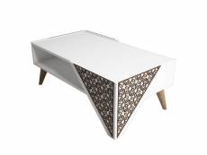 Table basse forces motif arabesque bois et blanc