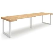 Table console extensible, Console meuble, 300, Pour 14 personnes, Pieds bois massif, Style moderne, Chêne - Skraut Home