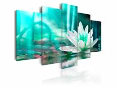 Tableau sur toile en 5 panneaux décoration murale image imprimée cadre en bois à suspendre lotus turquoise 200x100 cm 11_0005060