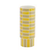 Vase céramique tube à damier jaune 31cmx12,5cm