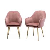 2 fauteuils velours vieux rose et pieds métal