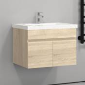 Aica Sanitaire 59(L)x38,5(W)x40(H)cm Meuble salle de bain naturel 2 portes avec une vasque é suspendre pour un gain d'espace optimal avec un maximum