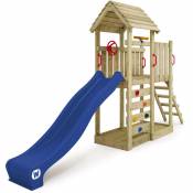 Aire de jeux Portique bois JoyFlyer avec toboggan Maison enfant exterieur avec bac à sable, échelle d'escalade & accessoires de jeux - bleu - bleu