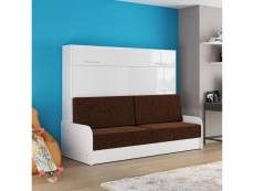 Armoire lit escamotable vertigo sofa accoudoirs façade blanc brillant canapé marron 160*200 cm 20100991084