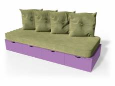 Banquette cube 200 cm + futon + coussins lilas BANQ200S-Li