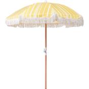 Beliani - Parasol de Jardin Rétro ⌀ 150 cm Mât en Bois et Tissu Jaune et Blanc Mondello - Jaune
