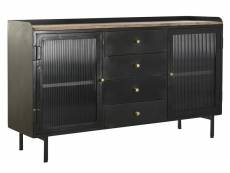 Buffet meuble de rangement en bois de manguier et métal coloris noir - longueur 145 x hauteur 85 x profondeur 40 cm